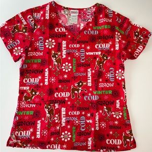 Rudolph the Red Nosed Reindeer scrub top, short‎ sleeve sz XS